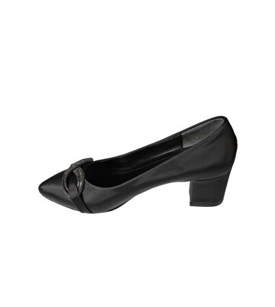 YAZKIŞ Kadın Siyah Gümüş Saten Kumaş Üzeri Tokalı 5cm kalın Taban Abiye Ayakkabı