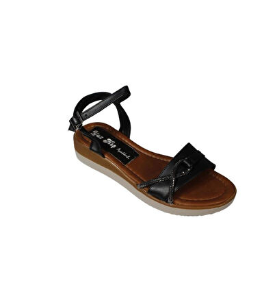 YAZKIŞ Kadın Siyah Beyaz Cilt Yanı taşlı Tokalı Bilekten Bağlamalı 3cm rahat Taban Sandalet