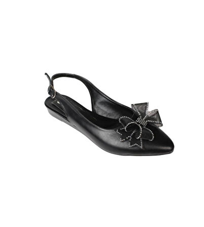 YAZKIŞ Kadın Siyah Beyaz Cilt Üzeri Tül Fiyonklu Önü kapalı Arkası Açık Babet