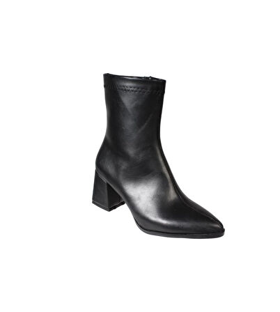 YAZKIŞ Kadın Siyah Cilt 16cm Bilek Boyu Yandan Fermuarlı 6cm Kalın Topuk Sivri Burun Topuklu Bot