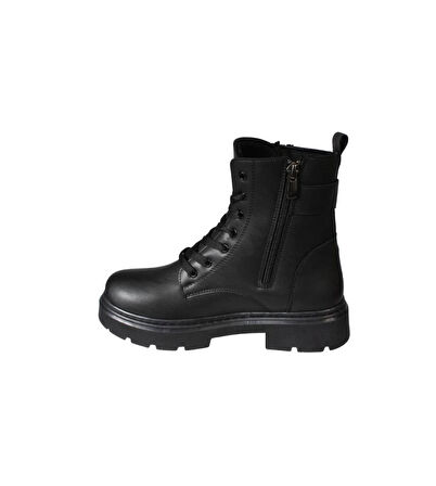 YAZKIŞ Kadın Siyah Ten Cilt Yandan Fermuarlı 15cm Bilek Boyu 4cm Kalın Taban Termo Taban Postal Bot