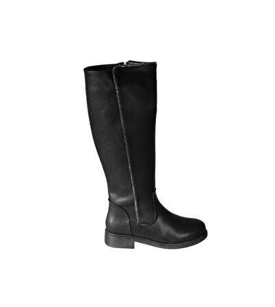 YAZKIŞ Kadın Siyah Cilt 38cm Bilek Boyu Yanı Taşlı Düz Taban Çizme