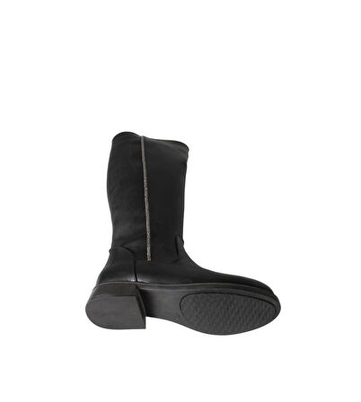 YAZKIŞ Kadın Siyah Cilt 38cm Bilek Boyu Yanı Taşlı Düz Taban Çizme