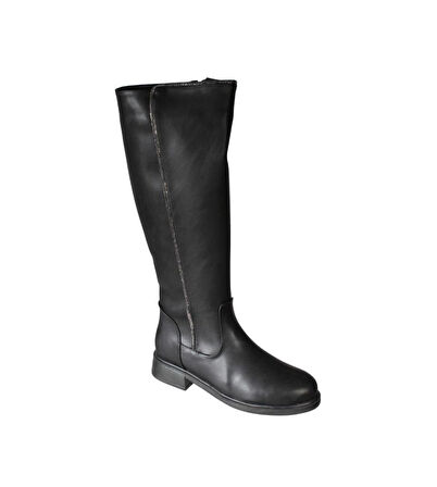 YAZKIŞ Kadın Siyah Cilt 38cm Bilek Boyu Yanı Taşlı Düz Taban Çizme