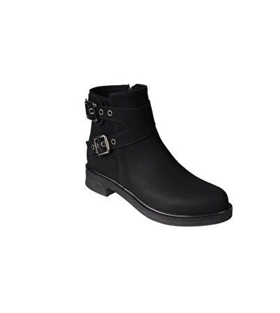 YAZKIŞ Kadın Siyah Mat Cilt Yanı Tokalı Düz Taban Bot