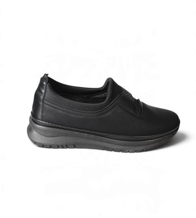 Kadın Zümrüt Siyah Comfort Taban Bağcıksız Taşlı Atom 37-41 Numara Anne Ayakkabı