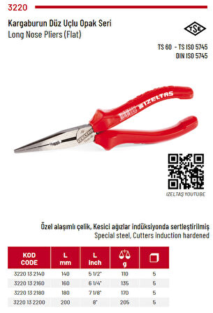 İzeltaş Kargaburun Düz Uçlu Opak Seri 180 mm