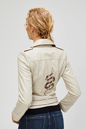 Viper Bej Kadın Deri Ceket