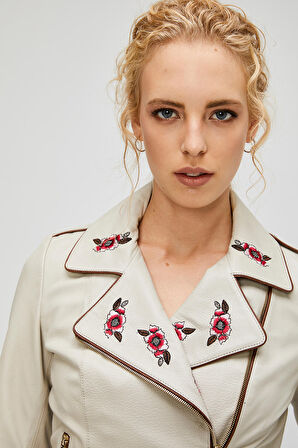 Viper Bej Kadın Deri Ceket