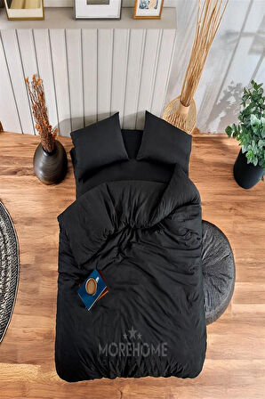 More Home  Lastikli Çarşaflı Çift Kişilik Nevresim Takımı Siyah  