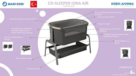 Maxi-Cosi Iora Air Sallanabilen Ahşap Görünümlü Anne Yanı Beşik Beige Eco