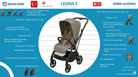 Maxi-Cosi Leona2 Çift Yönlü Uzatılabilir Sırt Desteği Tam Yatabilir Bebek Arabası Twillic Truffle