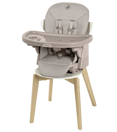 Maxi-Cosi Minla Plus 6'sı Bir Arada Ahşap Görünümlü 4 Tekerlekli Mama Sandalyesi Beige