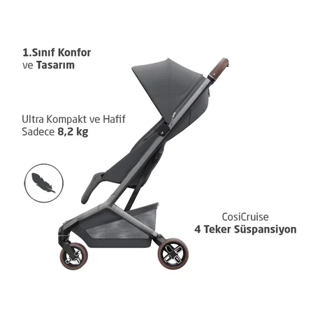 Maxi-Cosi Fame Cabin Led Işıklı Entegre Şarj Üniteli Tek Elle Katlanan Premium Kabin Boy Bebek Arabası Moon Graphite