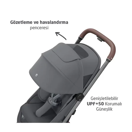 Maxi-Cosi Fame Cabin Led Işıklı Entegre Şarj Üniteli Tek Elle Katlanan Premium Kabin Boy Bebek Arabası Moon Graphite