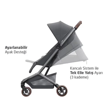 Maxi-Cosi Fame Cabin Led Işıklı Entegre Şarj Üniteli Tek Elle Katlanan Premium Kabin Boy Bebek Arabası Moon Graphite