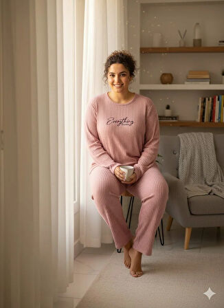KADIN PEMBE EVERYTHİNG PİJAMA TAKIMI