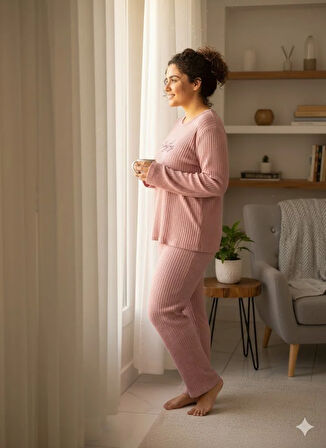 KADIN PEMBE EVERYTHİNG PİJAMA TAKIMI