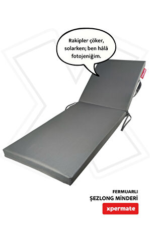 Ultra Kalın Şezlong Minderi Fermuarlı Katlanır Şezlong Minderi Katlanabilir Plaj Minderi 60x180x7Gri