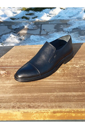 Erkek Kışlık klasik Kundura Hakiki Deri  Kauççuk ve Kaymaz Taban Bağcıksız