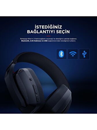 Rampage BLITZ Siyah Wireless 2.4G+ Bluetooth Mikrofonlu Oyuncu Kulaklığı