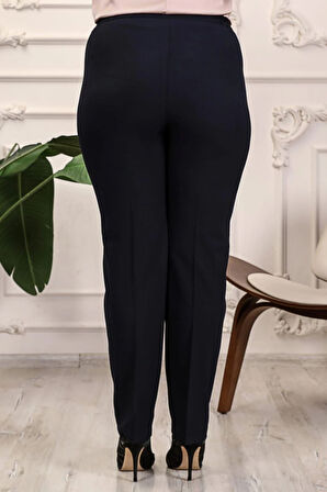 Gabardin Kumaş Lacivert Büyük Beden Yan Lastikli Pantolon