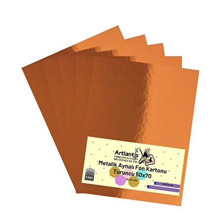 Turuncu 50x70 Metalik Aynalı Fon Kartonu 5 Adet 1 Paket Artlantis Aynalı Metalik Fon Kartonu