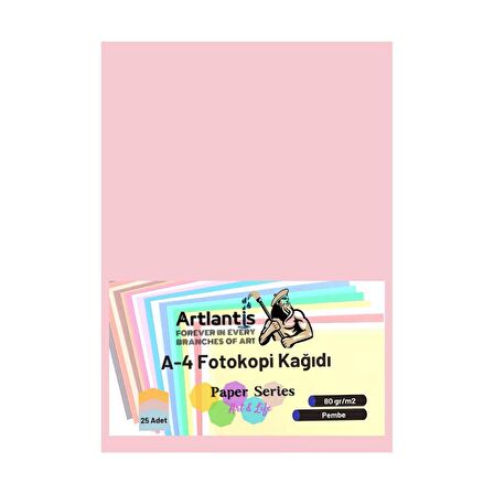 Pembe Renkli A-4 Fotokopi Kağıdı 25 li 1 Paket Artlantis Fotokopi Renkli A4 Kağıdı