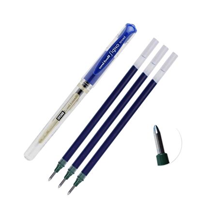 Mavi İmza Kalemi 1 Adet ve Yedeği 3 Adet Um-153 Signo Broad Roller Kalem Yedeği 1,0 Mm