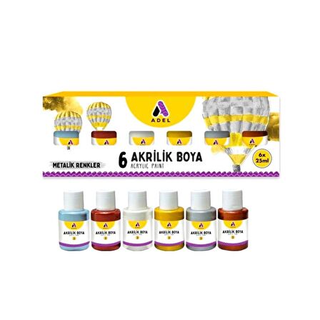 Akrilik Boya Metalik Renkler 6 Renk (6x25 ml) 1 Paket Adel Akrilik Boya Metalik Renkler 6*25 ml 1 Paket