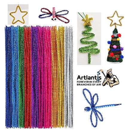 Metalik Şönil Renkli 30 Cm 50'li 1 Paket Artlantis 30 Cm Renkli Metalik Tüylü Tel 50 li 1 Paket