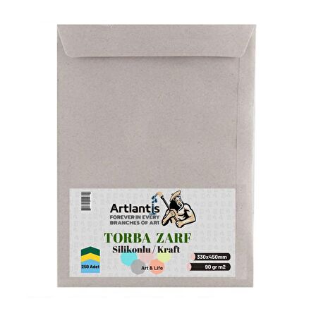 Torba Zarf 33x45 Cm Kraft 90 Gr Silikonlu 250'li 1 Paket Artlantis 330*450 Mm Torba Zarf Kraft 250 li 1 Paket