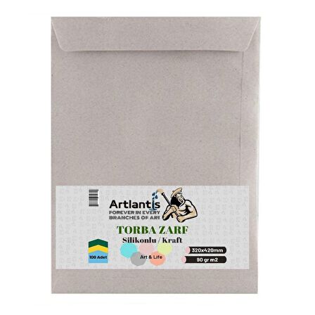 Torba Zarf 32x42 Cm Kraft 90 Gr Silikonlu 100'lü 1 Paket Artlantis 320*420 Mm Torba Zarf Kraft 100 lü 1 Paket