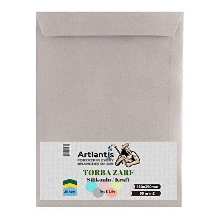 Torba Zarf 26x35 Cm Kraft 90 Gr Silikonlu 25'li 1 Paket Artlantis 260*350 Mm Torba Zarf Kraft 25 li 1 Paket