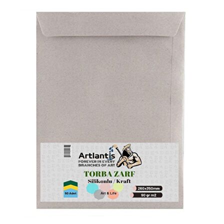 Torba Zarf 26x35 Cm Kraft 90 Gr Silikonlu 50'li 1 Paket Artlantis 260*350 Mm Torba Zarf Kraft 50 li 1 Paket