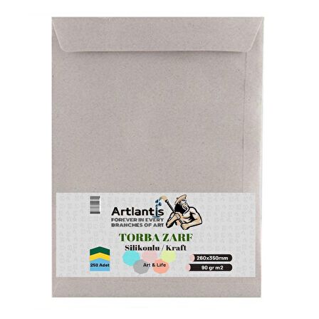 Torba Zarf 26x35 Cm Kraft 90 Gr Silikonlu 250'li 1 Paket Artlantis 260*350 Mm Torba Zarf Kraft 250 li 1 Paket