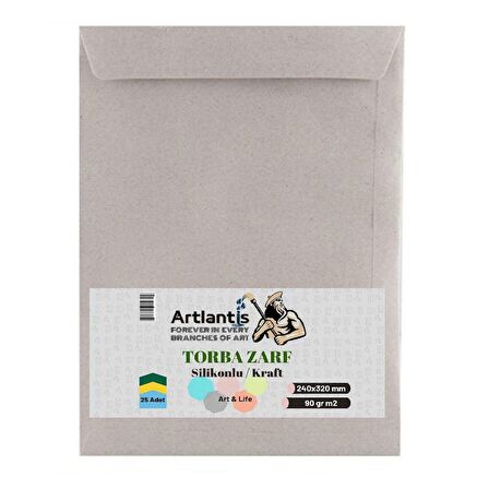 Torba Zarf 24x32 Cm Kraft 90 Gr Silikonlu 25'li 1 Paket Artlantis 240*320 Mm Torba Zarf Kraft 25 li 1 Paket