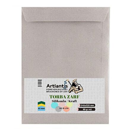 Torba Zarf 24x32 Cm Kraft 90 Gr Silikonlu 50'li 1 Paket Artlantis 240*320 Mm Torba Zarf Kraft 50 li 1 Paket