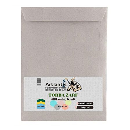 Torba Zarf 24x32 Cm Kraft 90 Gr Silikonlu 100'li 1 Paket Artlantis 240*320 Mm Torba Zarf Kraft 100 li 1 Paket