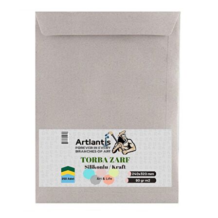 Torba Zarf 24x32 Cm Kraft 90 Gr Silikonlu 250'li 1 Paket Artlantis 240*320 Mm Torba Zarf Kraft 250 li 1 Paket