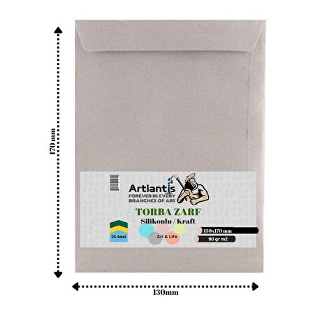 Torba Zarf 13x17 Cm Kraft 90 Gr Silikonlu 25'li 1 Paket Artlantis 130*170 Mm Torba Zarf Kraft 25 li 1 Paket