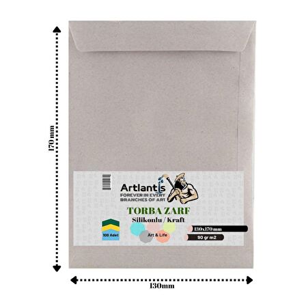 Torba Zarf 13x17 Cm Kraft 90 Gr Silikonlu 100'lü 1 Paket Artlantis 130*170 Mm Torba Zarf Kraft 100 lü 1 Paket