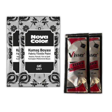 Gri Kumaş Boyası Toz 12 gr 2 Adet Kumaş Sabitleyici Fiske 15 ml 2 Adet Toz Kumaş Boyası Gri Kot Pantalon Gömlek Tişört Tekstil Kumaş Boyası 2 Adet