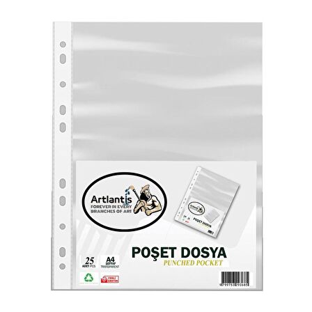 Poşet Dosya 25 Li A-4 Şeffaf Föy Dosya 1 Paket Artlantis Ofis Okul Kenarı Delikli Poşet Dosya 1 Paket