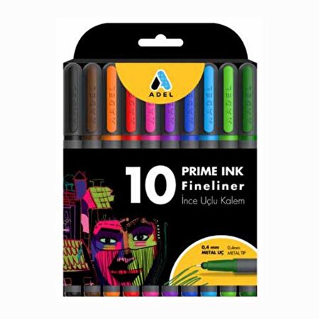 Fineliner 10 lu İnce Uçlu Kalem Prime Ink 10 Renk 1 Paket