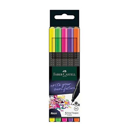 Grip Finepen 0.4 Mm 5 Renk Neon Fineliner 1 Paket Faber Keçe Uçlu Kalem Neon Renkler 5 li 1 Paket