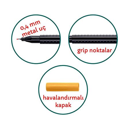 Grip Finepen 0.4 Mm 5 Renk Neon Fineliner 1 Paket Faber Keçe Uçlu Kalem Neon Renkler 5 li 1 Paket