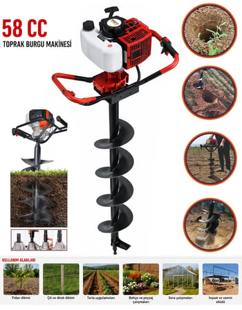 German ESNN-52S Toprak Burgu 52cc Zemin Delme Delik Açma Makinası + 150 Mm Delme Ucu Hediyeli