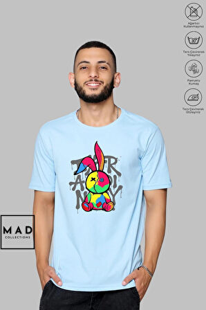 MAD COLLECTION Unisex Oversize Bisiklet Yaka Pamuk Dikişli Tavşan Baskılı Kısa Kollu Tişört