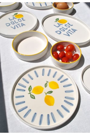 15 Parça Seramik Kahvaltı Takımı 6 Kişilik Limon Desenli Kahvaltı Seti -Lime